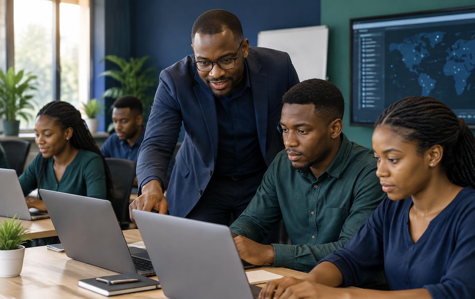 Équipe travaillant sur l’innovation et la formation numérique